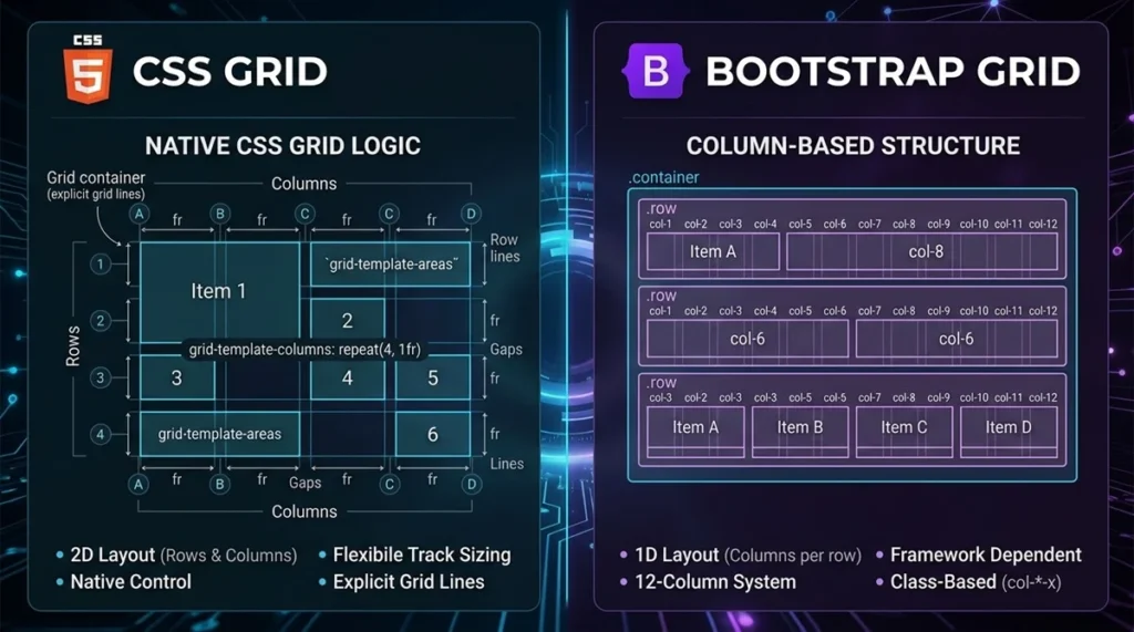 CSS Grid vs Bootstrap Grid: What’s the Difference and Which Should You Use?